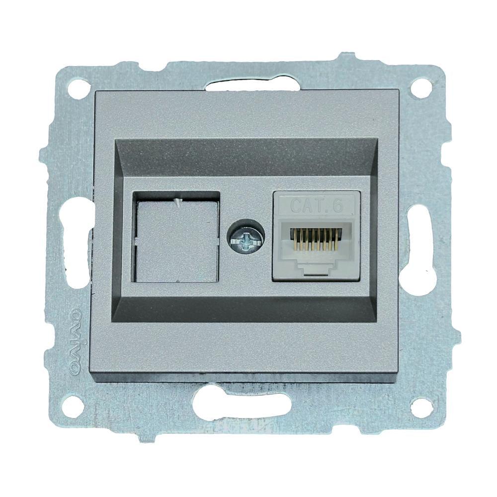 Розетка одинарная компьютерная RJ-45 Ovivo Grano Серебро (00000007725)