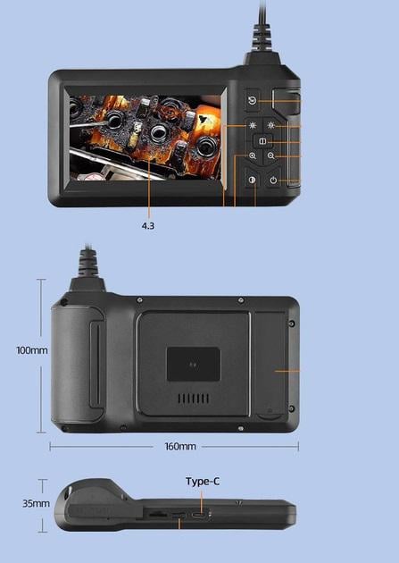 Эндоскоп автомобильный с монитором 4,3" 8 мм с жестким кабелем и насадками 2 м (25860130) - фото 2 Эндоскоп автомобильный с монитором 4,3" 8 мм с жестким кабелем и насадками 2 м (25860130) - фото 2