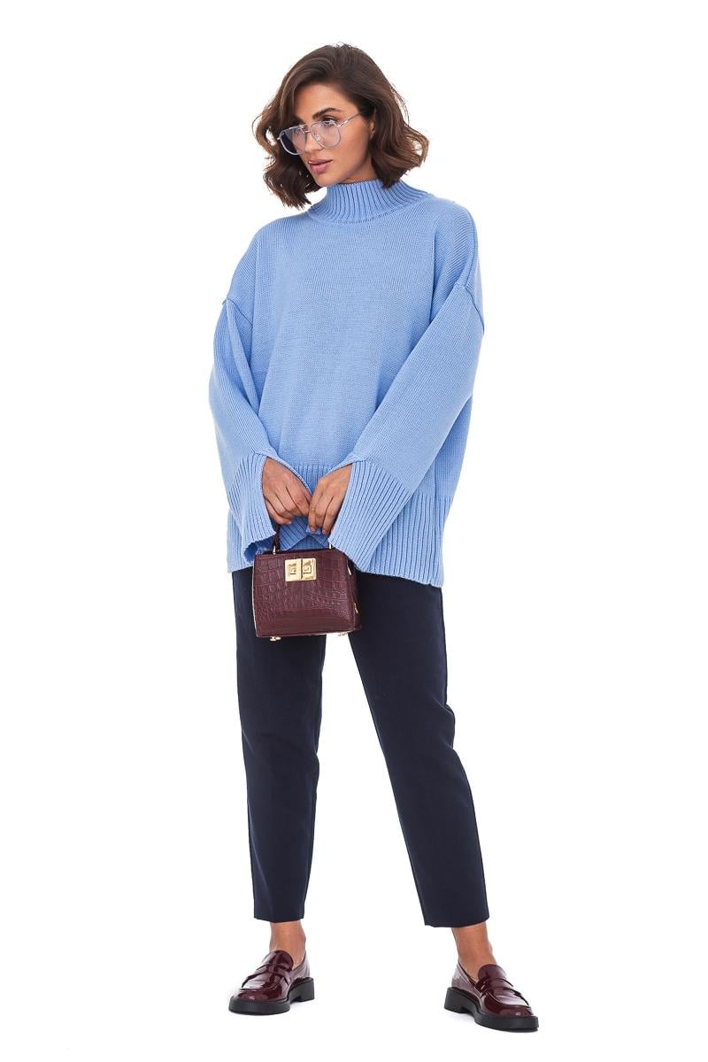 Свитер вязаный SVTR с разрезами р. 44-52 Голубой (555) - фото 8