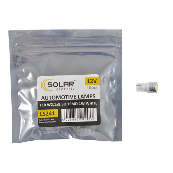 Автолампа LED Solar 12V T10 W2,1x9,5d 1SMD 1W white 10 шт. (LS241_P)