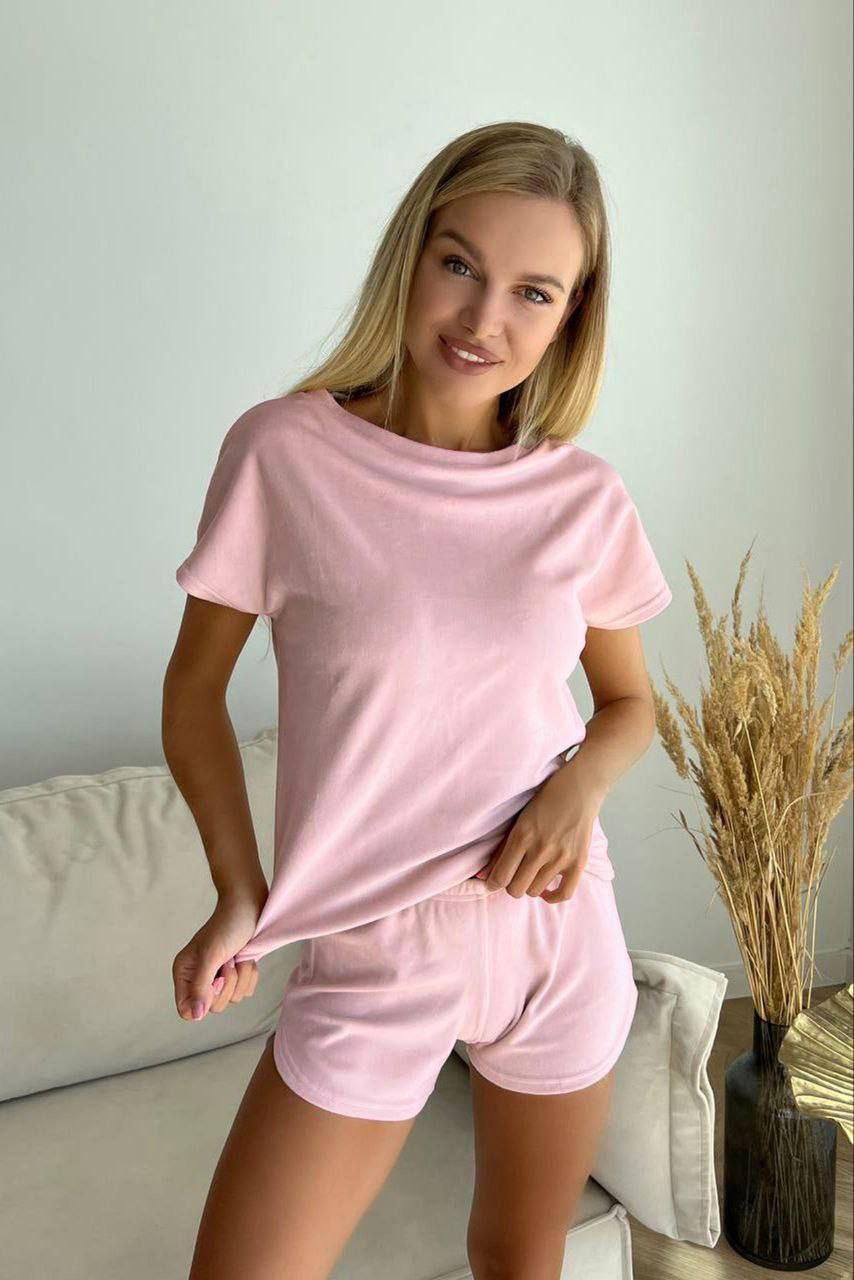 Домашний костюм женский Julia футболка/шорты из велюра L Персиковый (ФШ_1)