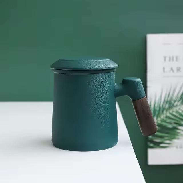 Чашка-заварник керамическая с фильтром/ситом и крышкой 450 мл Зеленый (782732) - фото 1 Чашка-заварник керамическая с фильтром/ситом и крышкой 450 мл Зеленый (782732) - фото 1