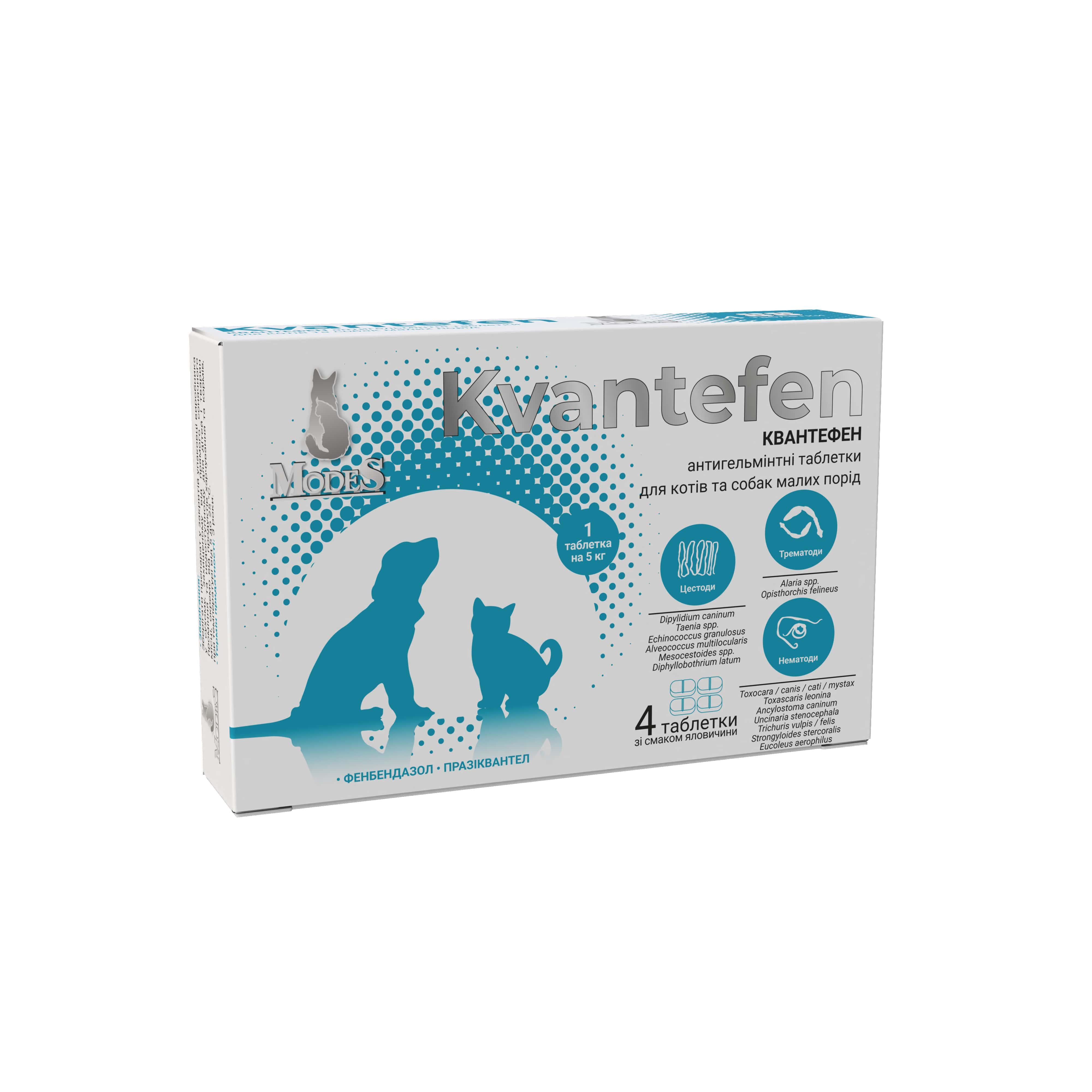 Таблетки антигельмінтні Kvantefen для котів та собак малих порід 4 табл. (27850192) Таблетки антигельмінтні Kvantefen для котів та собак малих порід 4 табл. (27850192)