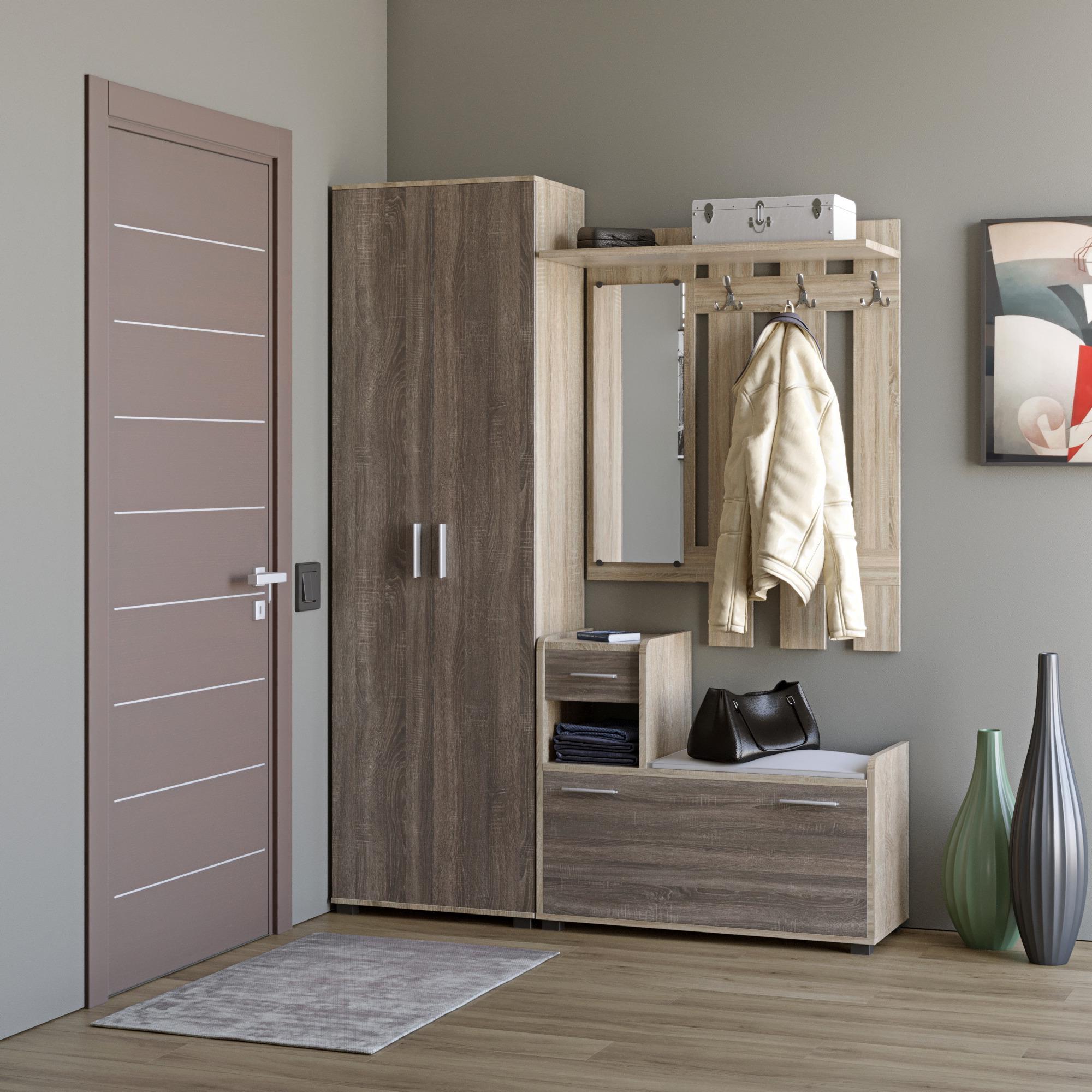 Прихожая Эверест Тандем с распашным шкафом ШП-1 и тумбой левая Сонома/Трюфель (DTM-2497)