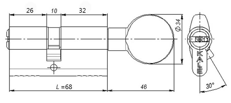 Цилиндр Kale SM 26/10/32 ключ/тумблер 68 мм Никель (560200119) - фото 2