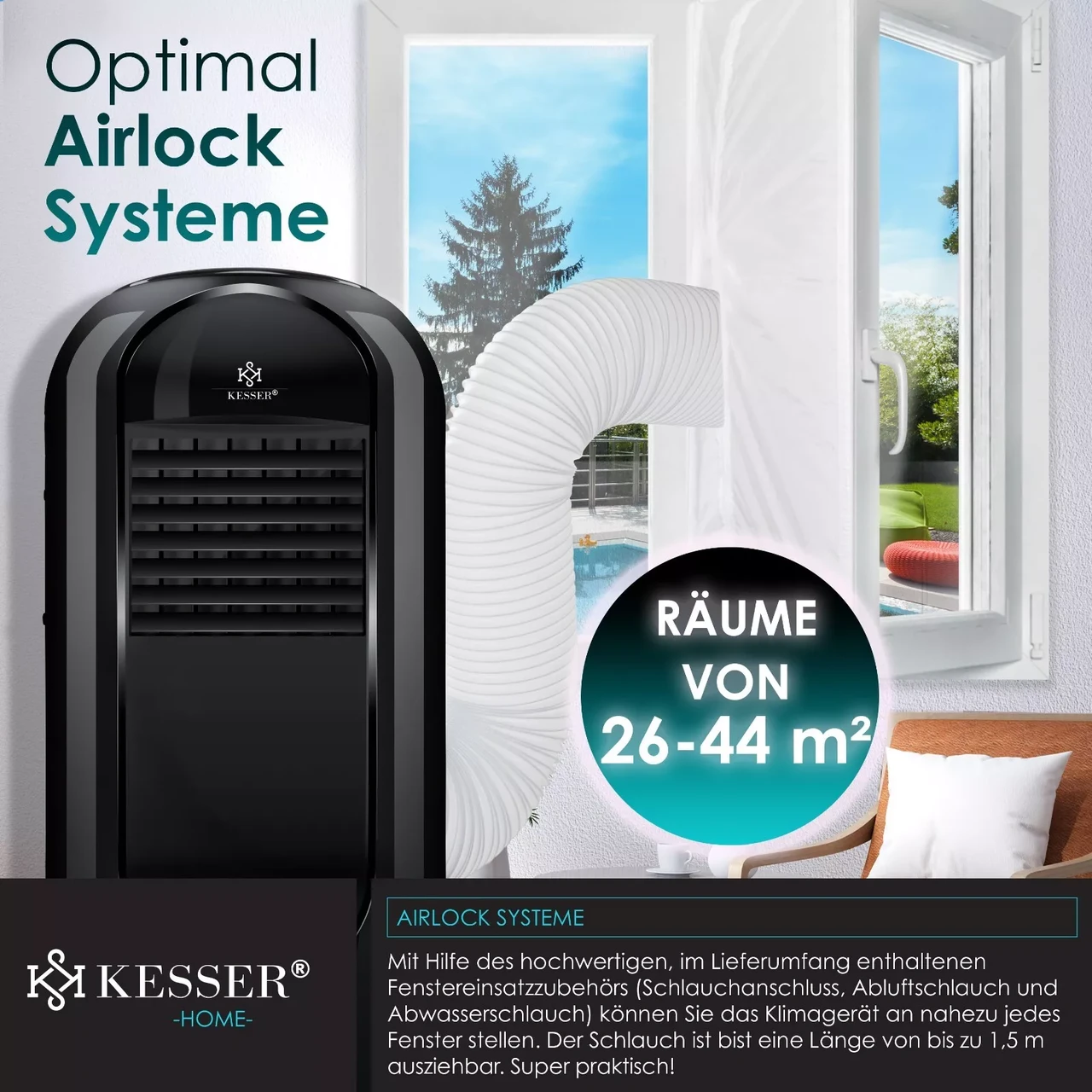 Кондиционер мобильный KESSER 4в1 2,7 кВт 35x78,5x37см Черный - фото 5 Кондиционер мобильный KESSER 4в1 2,7 кВт 35x78,5x37см Черный - фото 5