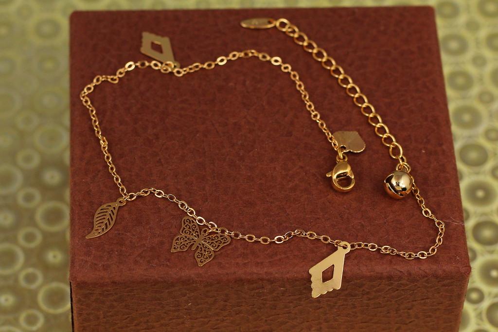 Браслет Xuping Jewelry на ногуметелик ромбик листик 23 см 1 мм удлинитель 5 см Золотистый (2312052063)