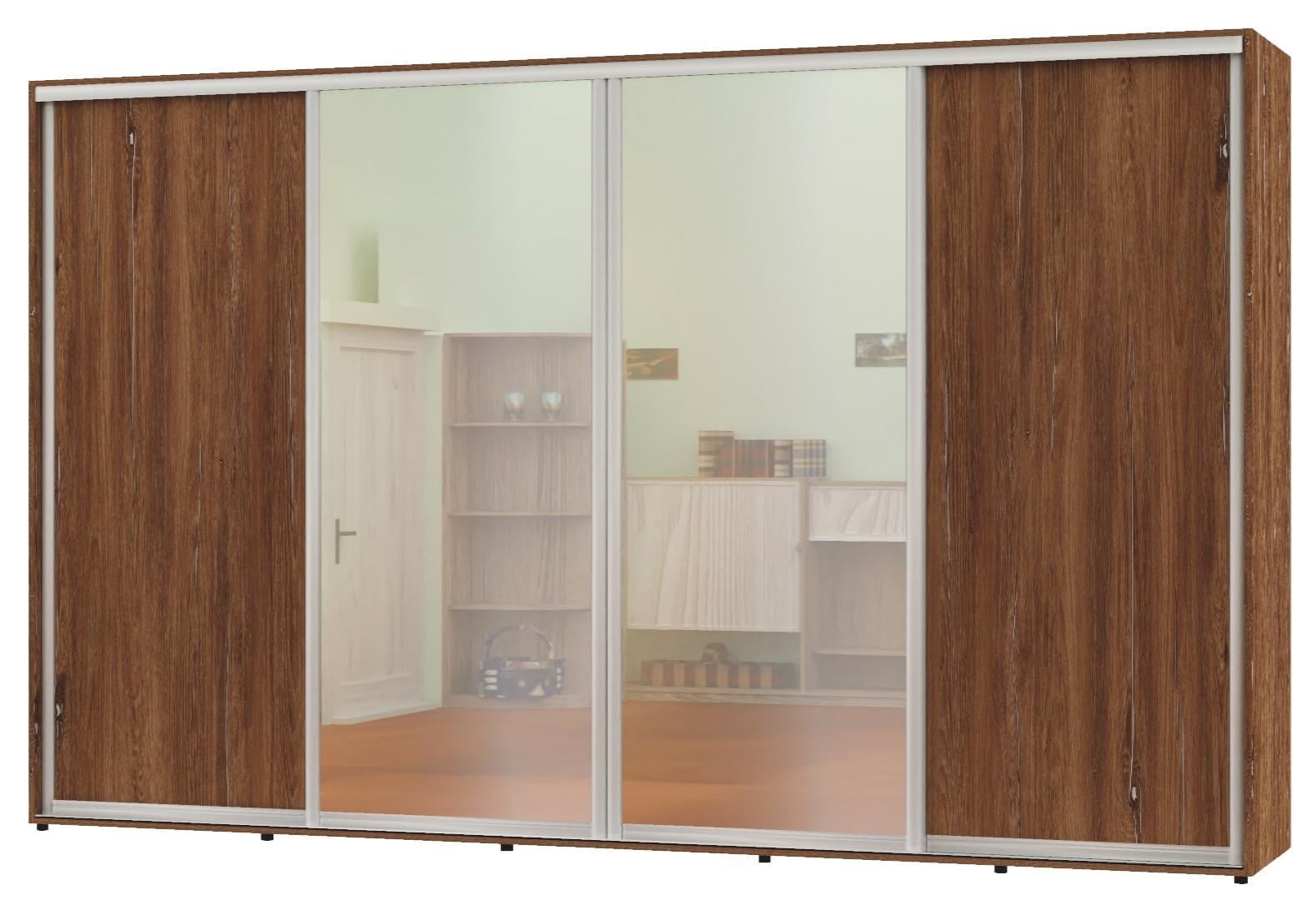 Шкаф-купе четырехдверный Алекса ДСП/зеркало/зеркало/ДСП 400x65x220 см Дуб винтаж