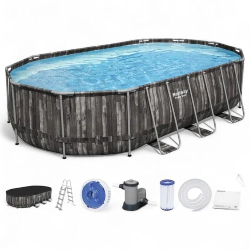 Бассейн каркасный Bestway овальный с лестницей 610х366х122 см (5611R) - фото 2 Бассейн каркасный Bestway овальный с лестницей 610х366х122 см (5611R) - фото 2