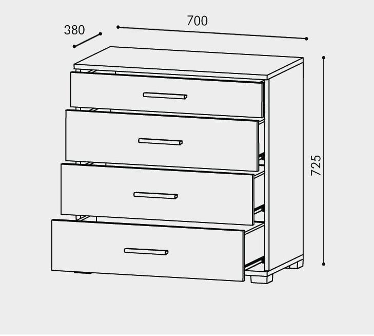 Комод в спальню Еверест Бриз К-5 4 ящики телескопи 70х38х72,5 см Венге/Дуб молочний (ES-10080) - фото 4