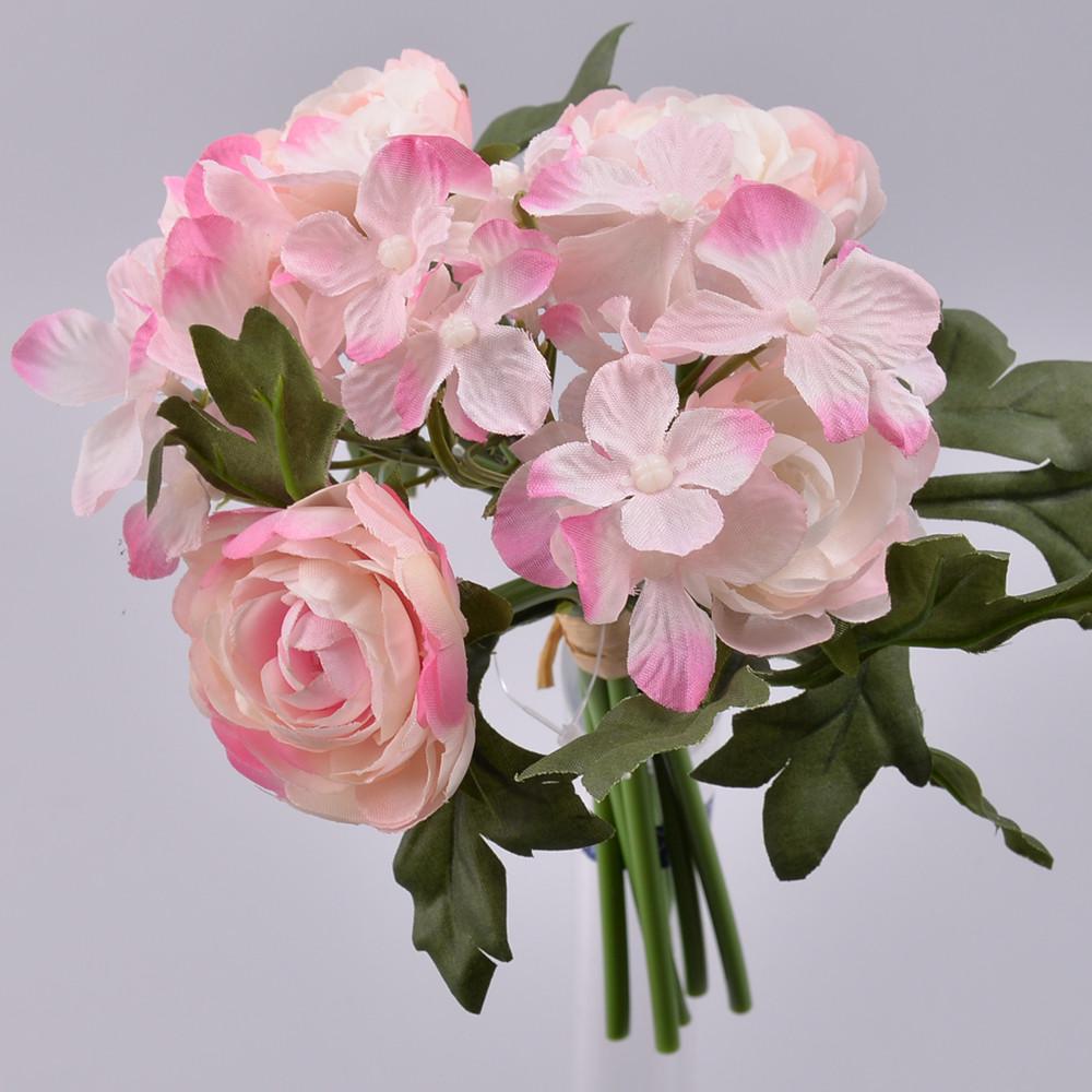 Искусственные цветы Букет камелия гортензия миник Светло-розовый (1436-1)