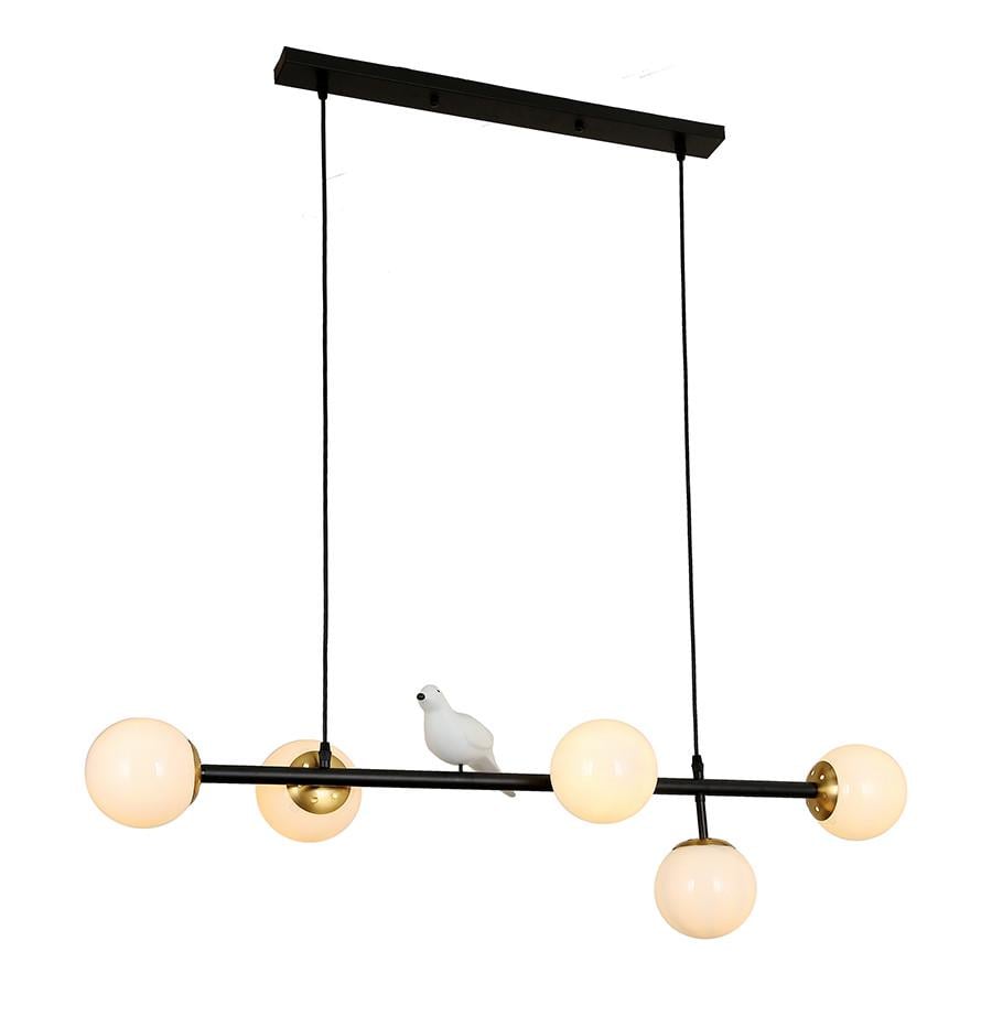 Люстра линейная Levistella 761WKT05-5 BK+WH с птичкой на пять плафонов Черный (1887931674)