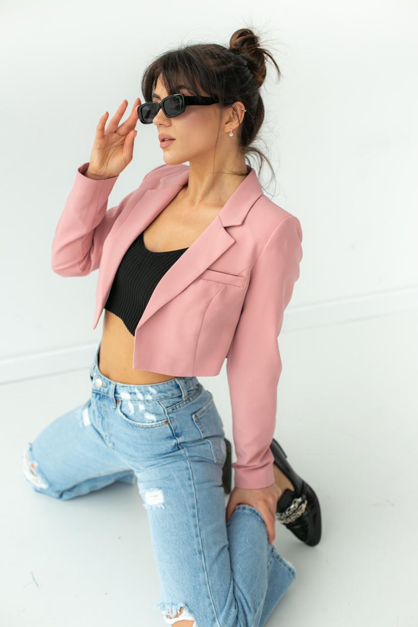 Жакет укороченный прямого фасона CLABFRENDY р. 40 Пудровый (9527878) - фото 6