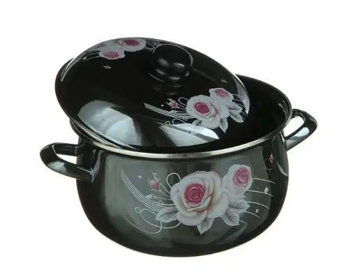 Кастрюля эмалированная A-PLUS 1348 для газовых и электрических плит с цветочком 65 л 24 см Черный