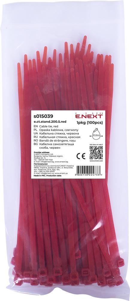 Стяжка-хомут кабельная E.NEXT e.ct.stand.200.5.red нейлон 200х5 мм 100 шт. Красный (s015039)