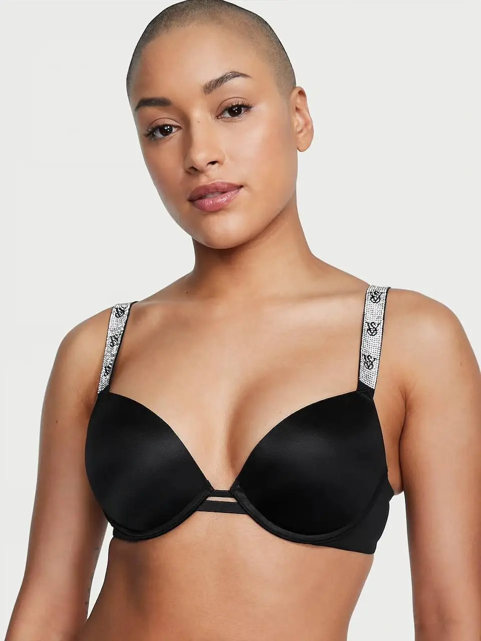 Бюстгальтер зі стразами з пуш ап Victoria's Secret Shine Strap Push-Up Bra 70A Чорний (20942217)