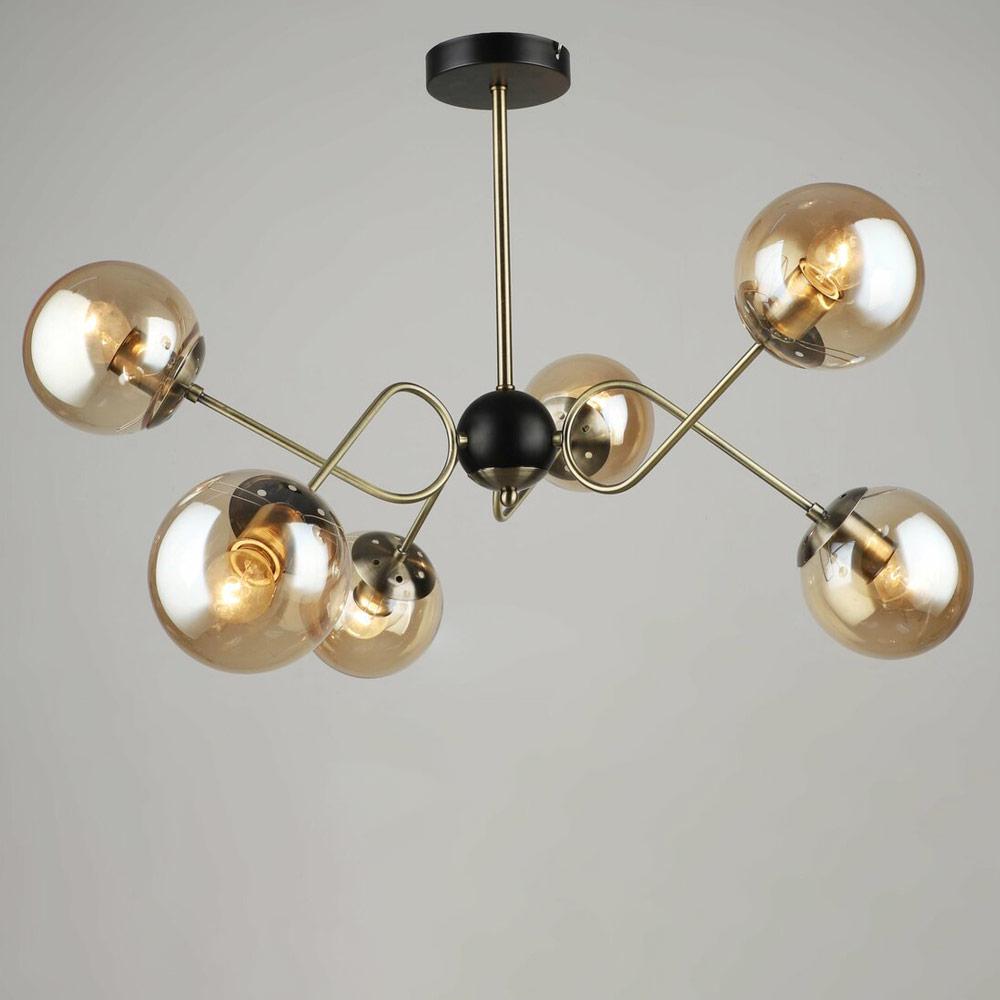 Люстра потолочная Light House SRS-19538/6 в стиле лофт плафон янтарный Черный/Бронзовый