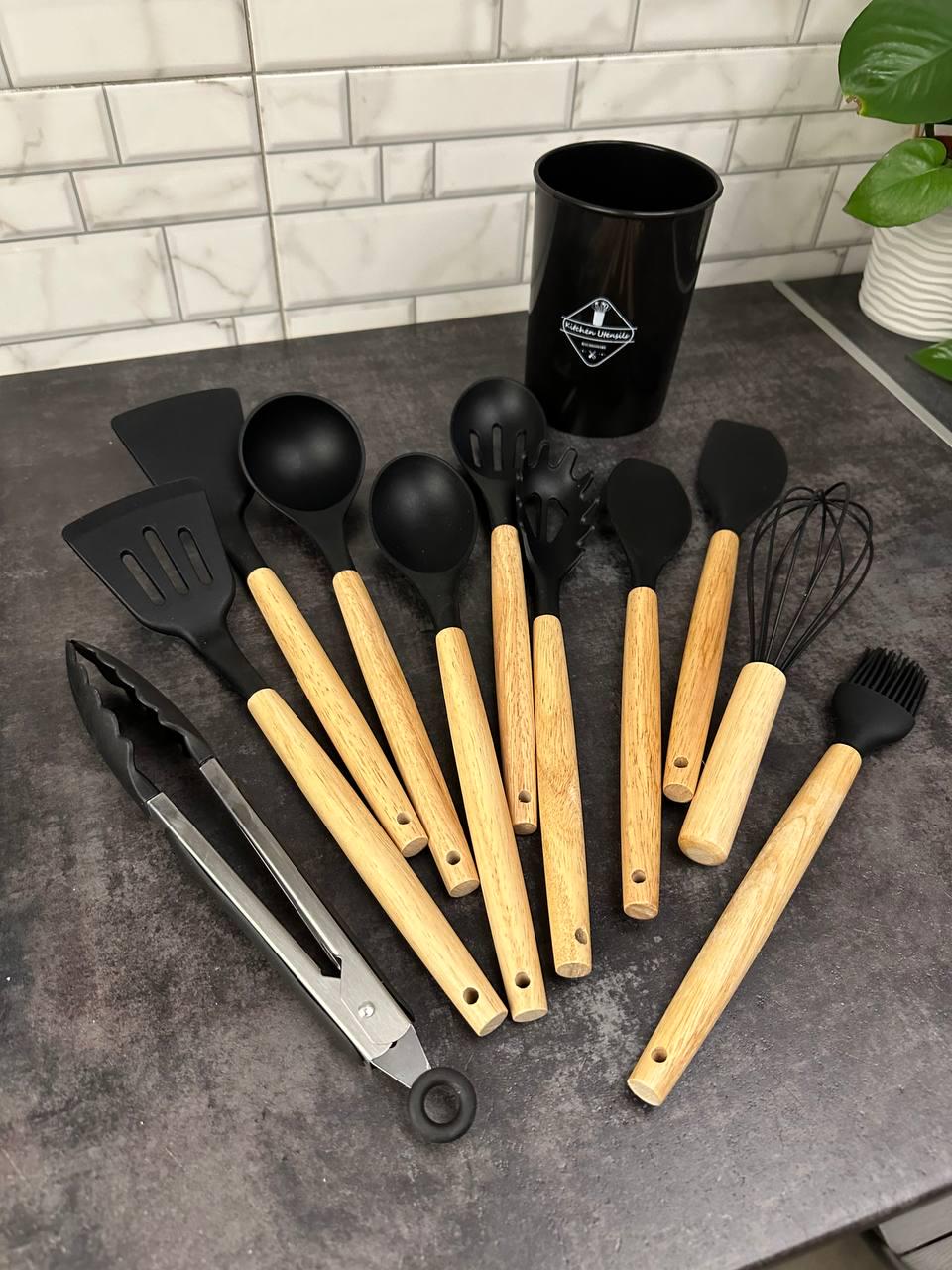 Кухонний набір Unique з 12 пр. на підставці Чорний (UN-1871)