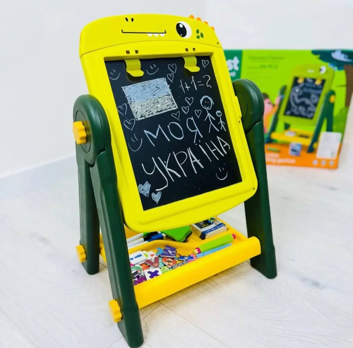 Мольберт детский TK Union Group 050-65 двухсторонняя доска для рисования с аксессуарами Дино Желтый (2909402285)