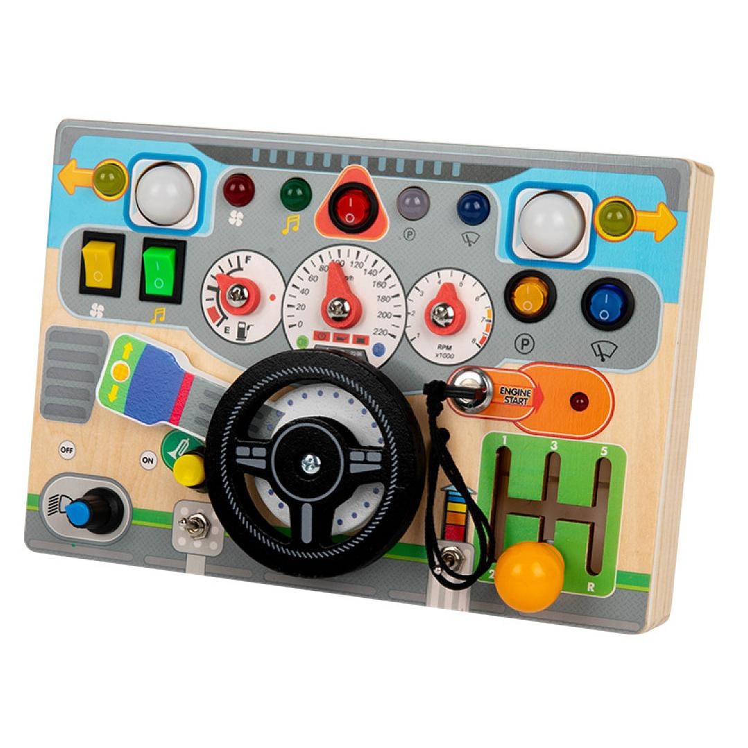 Бізіборд дитячий дерев'яний з кермом/кнопками та світловими ефектами Busy Board LED Soli