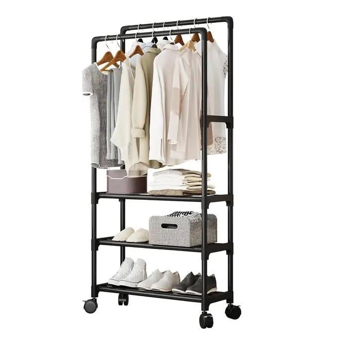 Вешалка-стойка для одежды и обуви RIAS YH9918-3 телескопическая 150x56 см Black (3_07217)