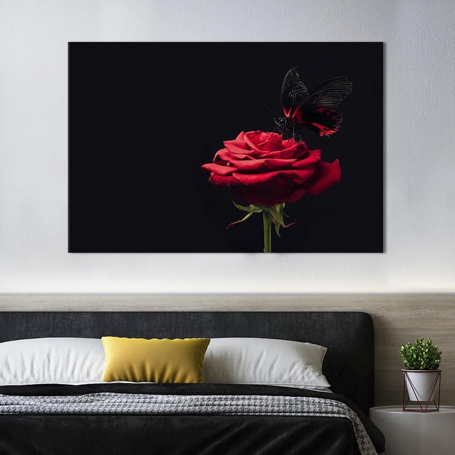 Картина на холсте Бабочка и роза 51x34 см (256-1)
