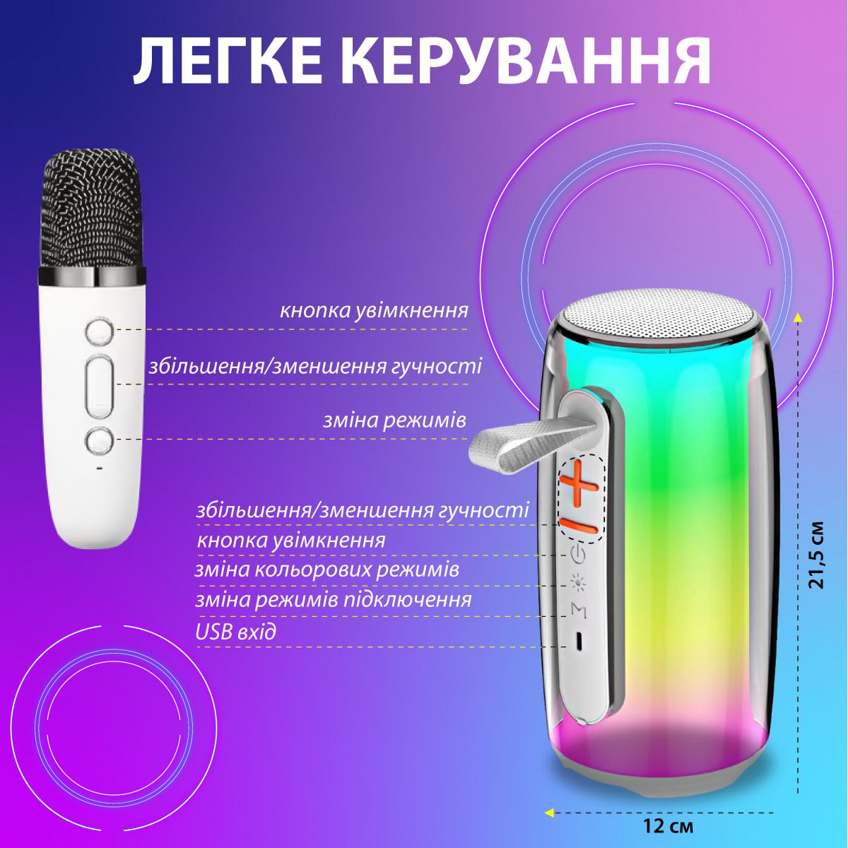 Портативная колонка Pulse 6 с микрофоном BT/TF/FM/AUX/USB с подсветкой 15 Вт Белый (20993049) - фото 5