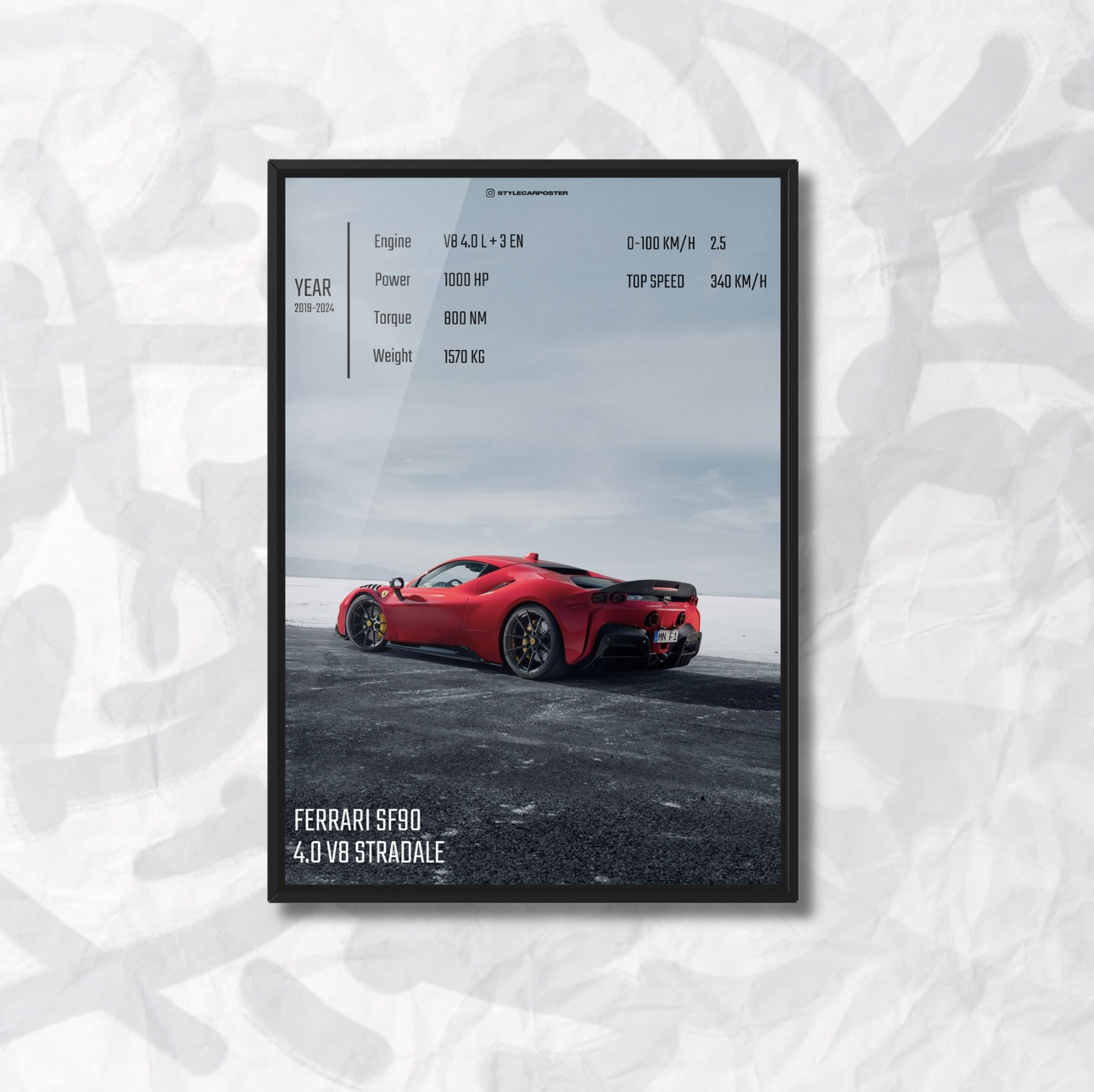 Картина с авто Ferrari SF90 задняя часть дизайн Club Sport А5 210х148 мм (FR0049)