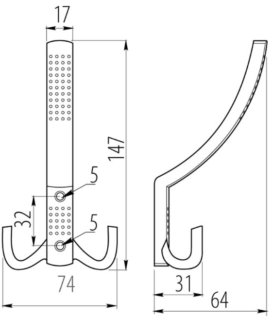 Гачок для одягу настінний GTV А0-K23 металевий Сатин (24786859) - фото 2