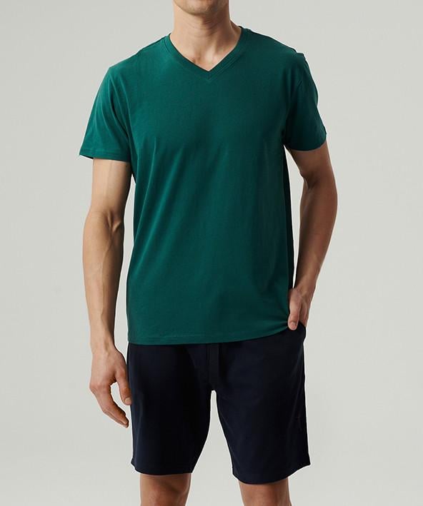 Пижама мужская Atlantic NMP-379 хлопок футболка/шорты XXL Синий/Изумрудный (27565636)