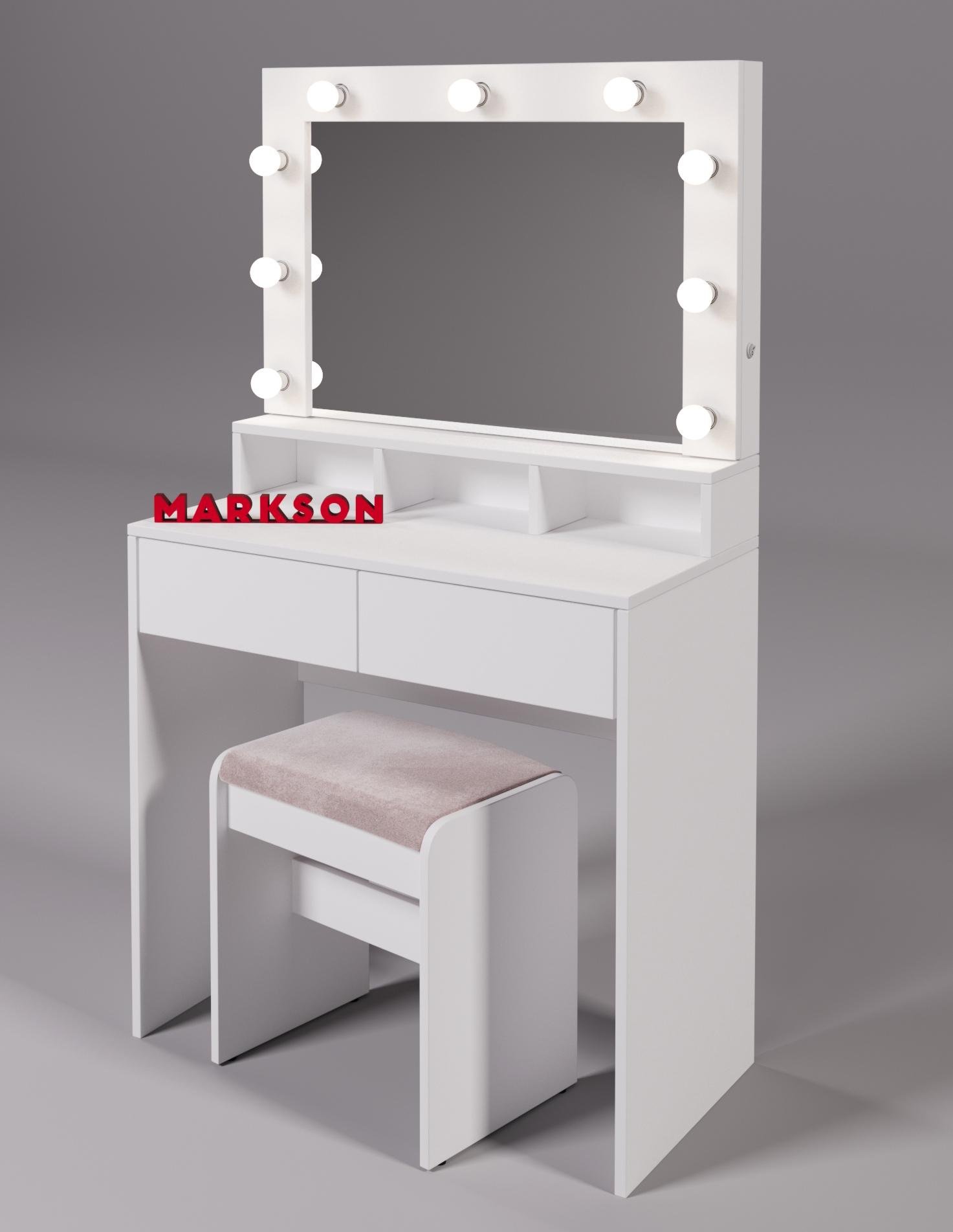 Туалетний столик-трюмо MS634 на 2 ящики та з полицями Білий (14851613) - фото 7
