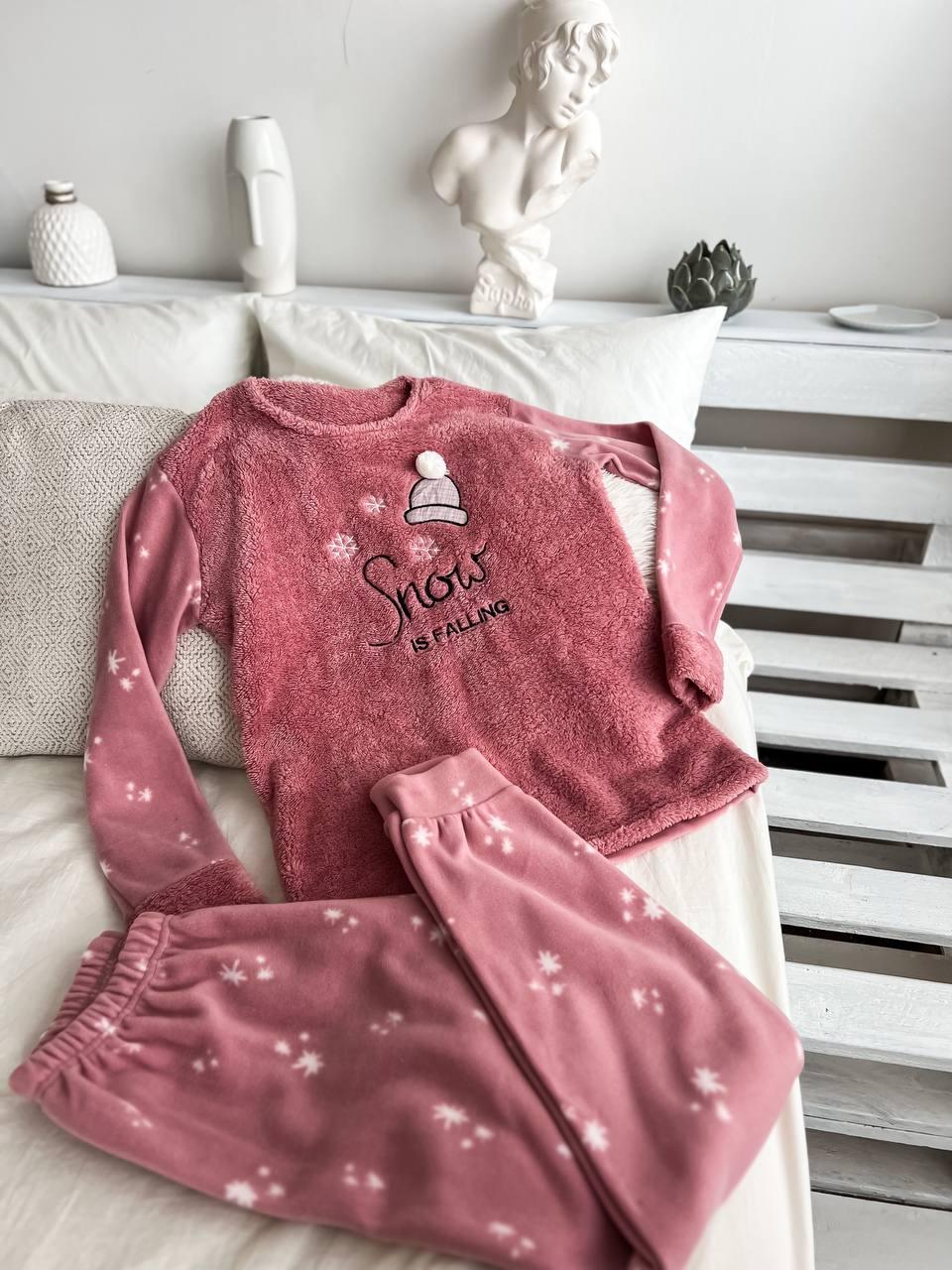 Пижама женская DO2166 на флисе с принтом XL Розовый - фото 7