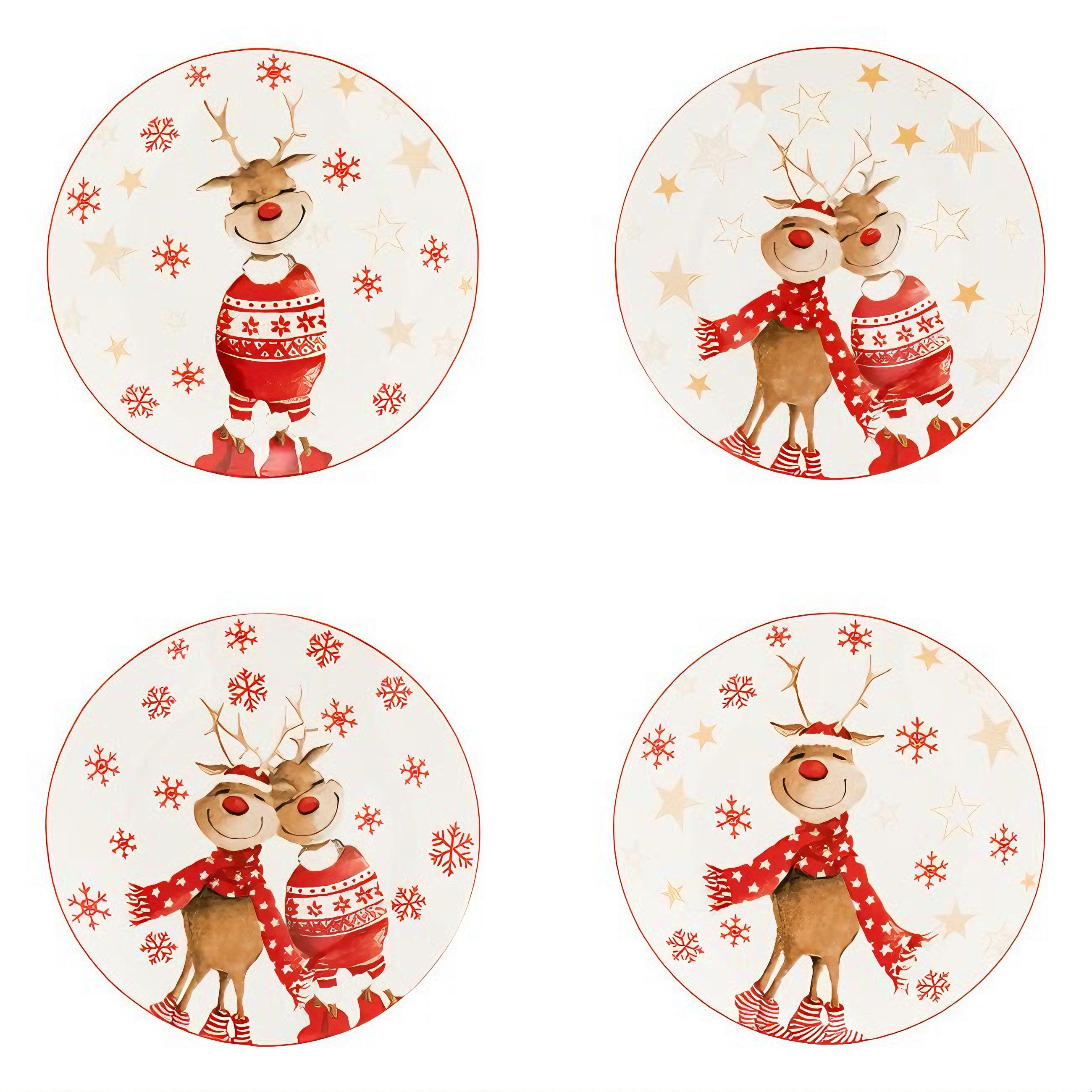Набор тарелок для сервировки Merry Christmas Фарфоровые Елени Ø 19 см 4 шт. (13404808)