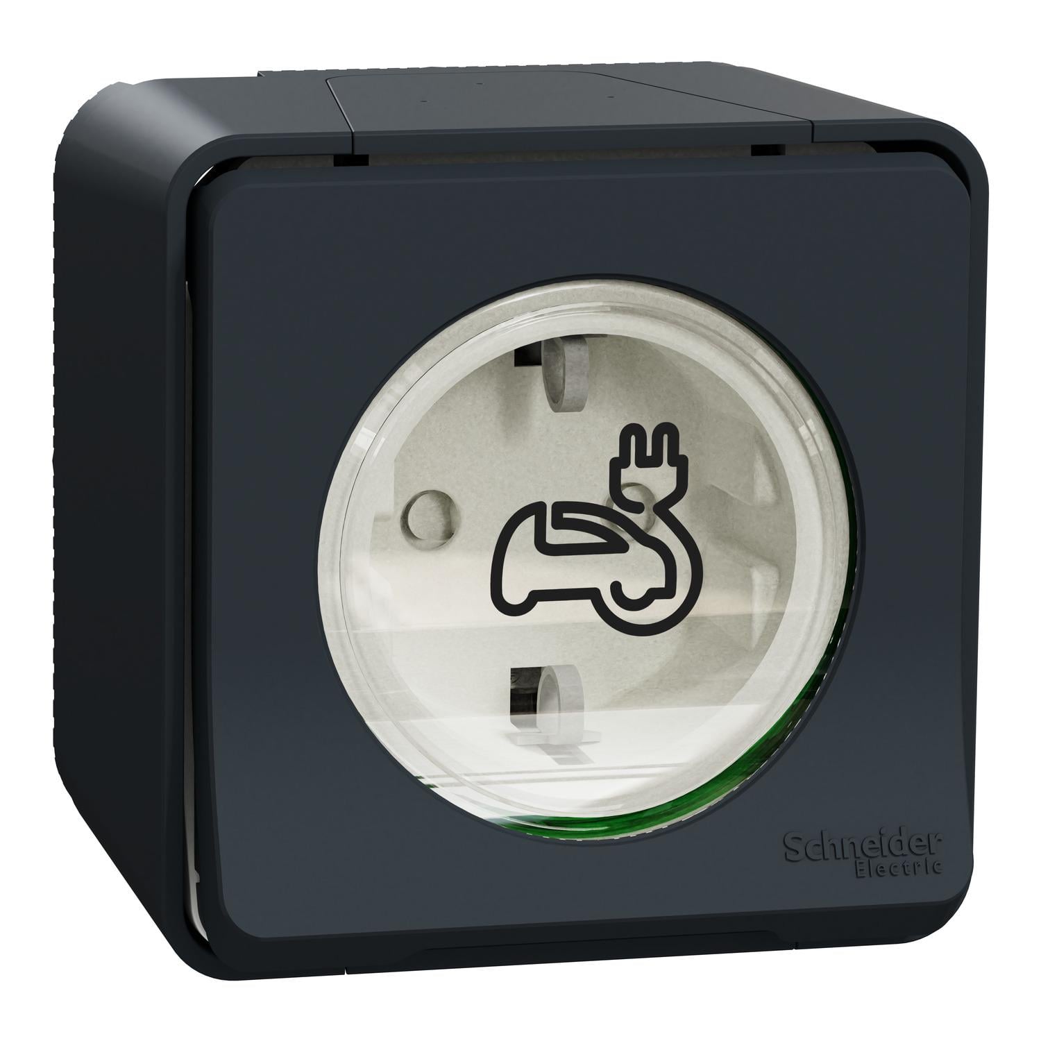 Розетка для электромобиля Schneider Electric Mureva Styl 16А с заземлением и шторками IP55 накладной монтаж Черный (MUR36012)