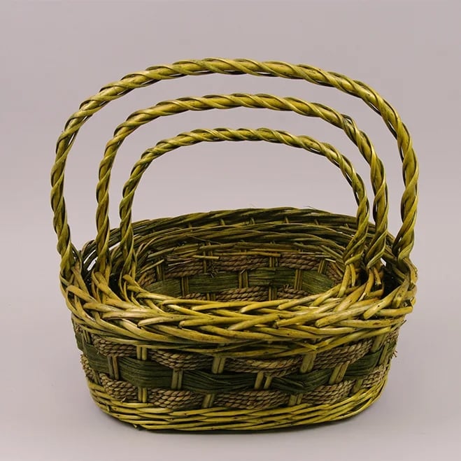 Комплект кошиків з лози Flora 3 шт. Зелений (37493)