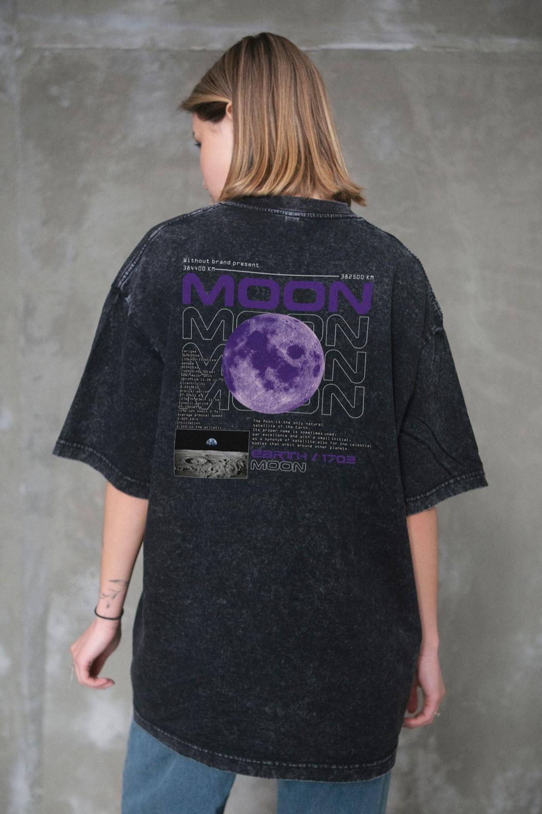 Футболка женская оверсайз Without Washed вываренная с принтом Moon L/XL Black (L8049609)