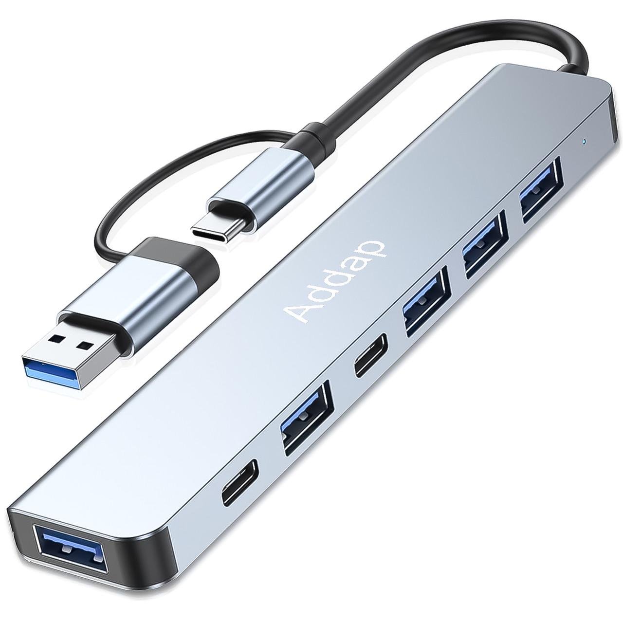 Хаб USB Type-C для ноутбука Addap MH-15D 7в1 USB 3.0/USB 2.0/SD/MicroSD+