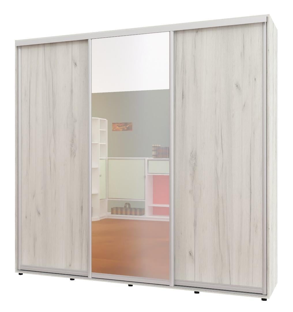 Шкаф-купе трехдверный Алекса ШК-04 ДСП/зеркало/ДСП 250x55x220 см Дуб крафт белый
