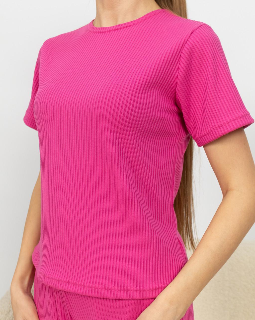 Женская пижама из рубчика футболка и брюки Малиновый (2188007754) - фото 5 Женская пижама из рубчика футболка и брюки Малиновый (2188007754) - фото 5