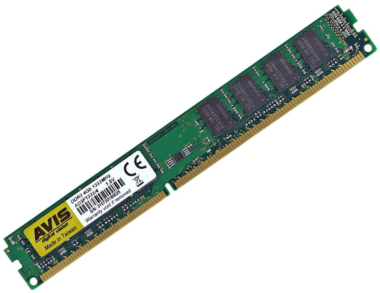 Оперативная память AVIS DDR3 4GB 1333MHz PC3-10600 4096MB для Intel и AMD (AD3F1333/4)