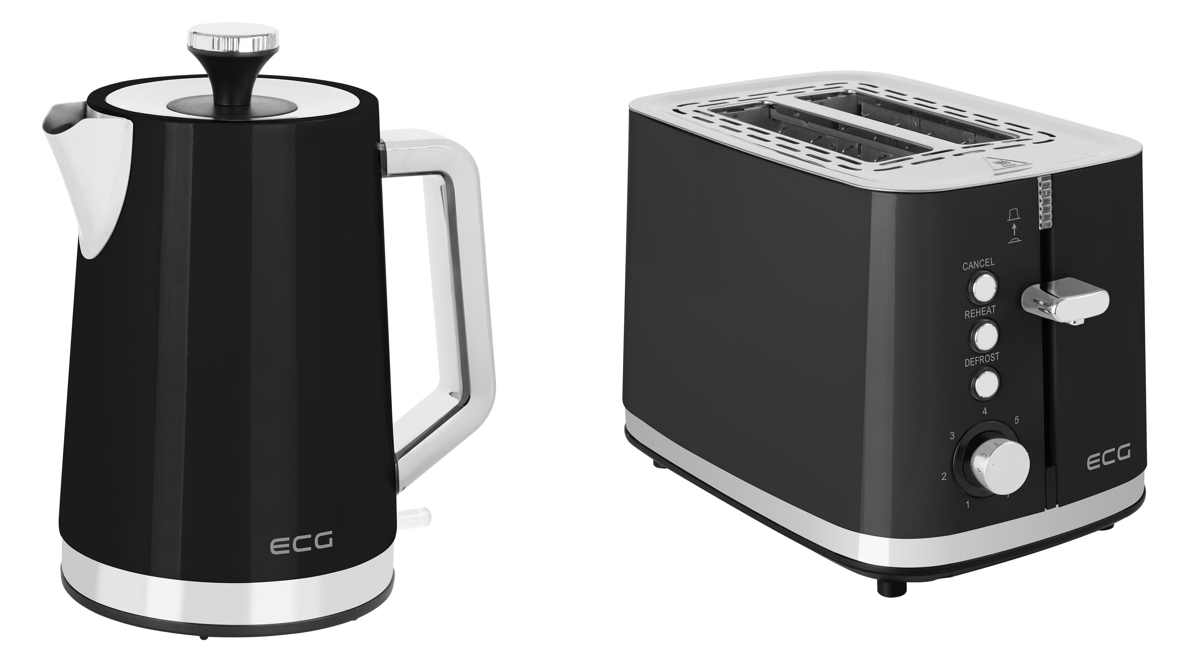 Комплект з електрочайника ECG RK 1766 Vintage Nero та тостера ECG ST 2766 Vintage Nero