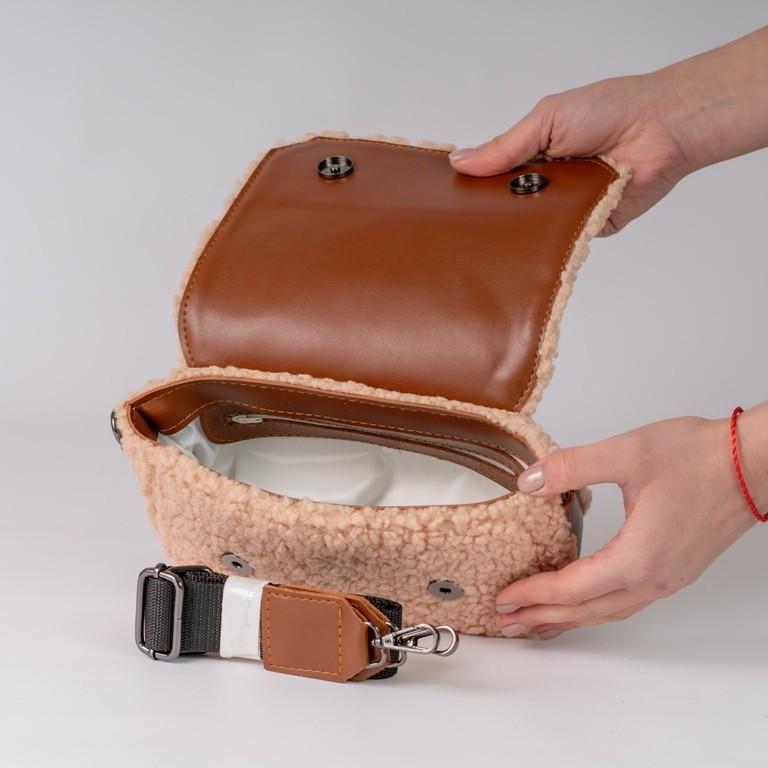 Сумка женская кросс-боди меховая XENIA № 36-23 искусственный мех и из эко-кожи Персиковый/Белый - фото 5 Сумка женская кросс-боди меховая XENIA № 36-23 искусственный мех и из эко-кожи Персиковый/Белый - фото 5