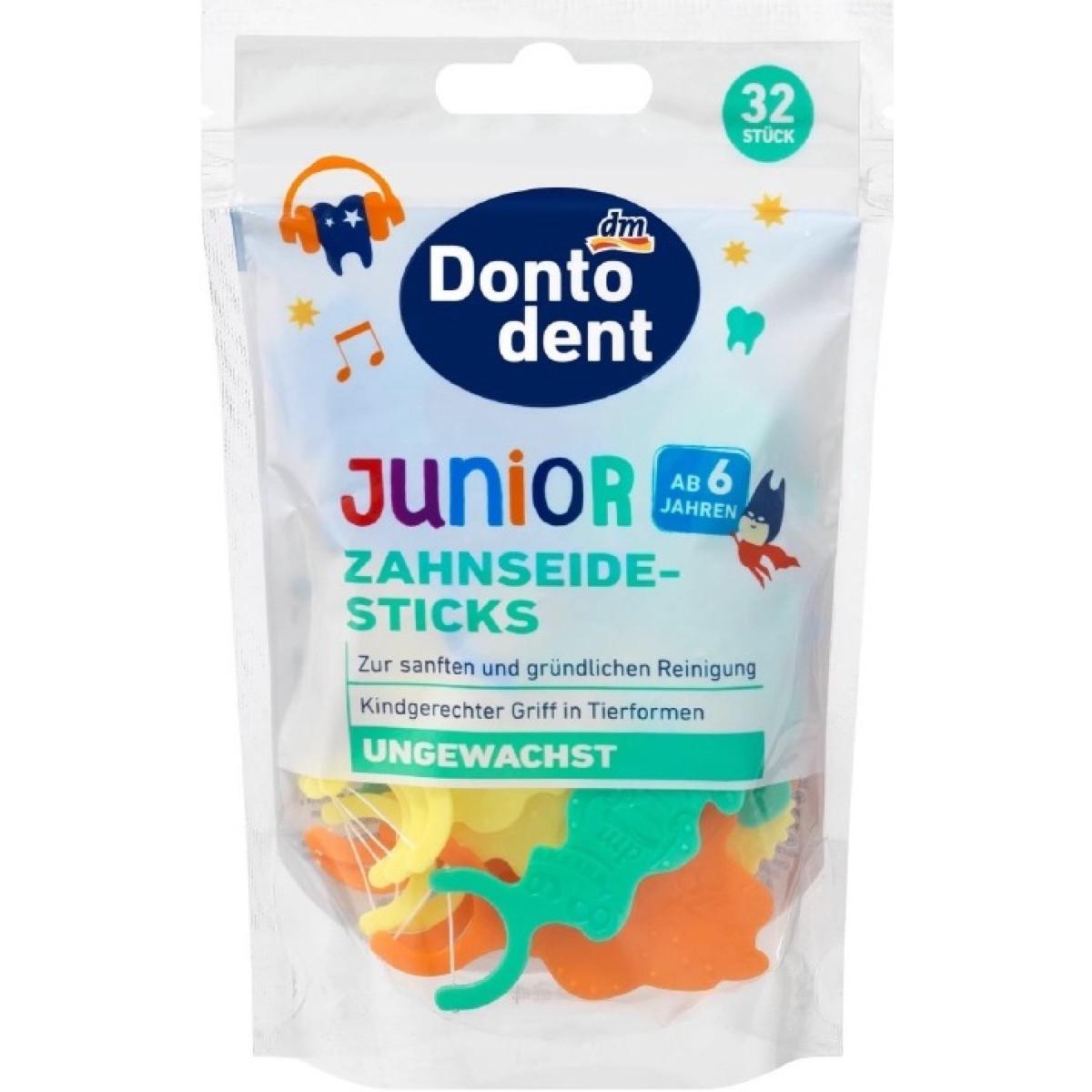 Зубні флоси Dontodent Junior дитячі з 6 років 32 шт. (4058172881503)