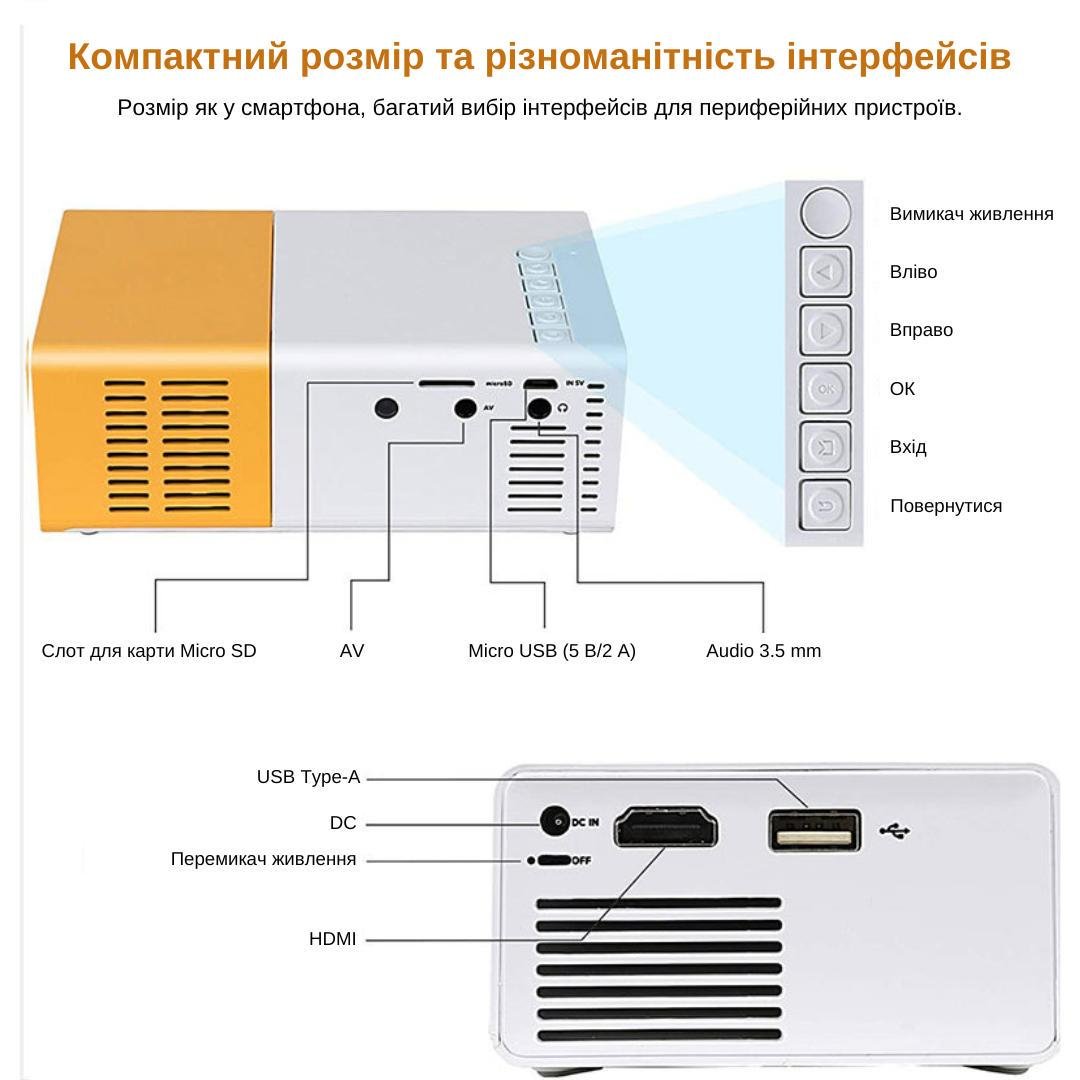 Проектор XON E-Tech SmartView CY200 320x240P 600Lm Білий (XVAA0302BW 1691) - фото 11 Проектор XON E-Tech SmartView CY200 320x240P 600Lm Білий (XVAA0302BW 1691) - фото 11