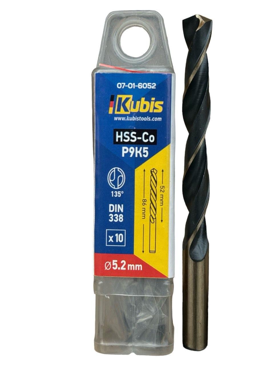 Сверло кобальт Kubis Р9К5 5,2мм (07-01-6052)