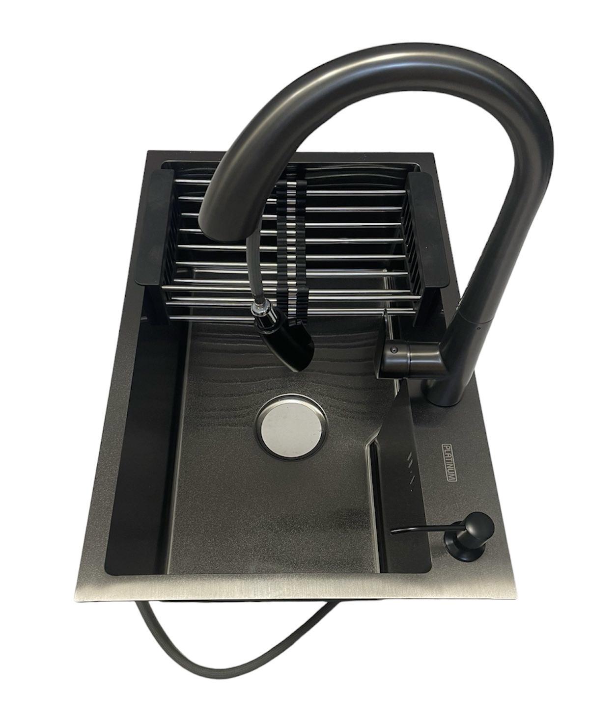 Мийка Platinum Luminex та висувний змішувач з латуні 65х43 см 3,0/1,5 мм Чорний