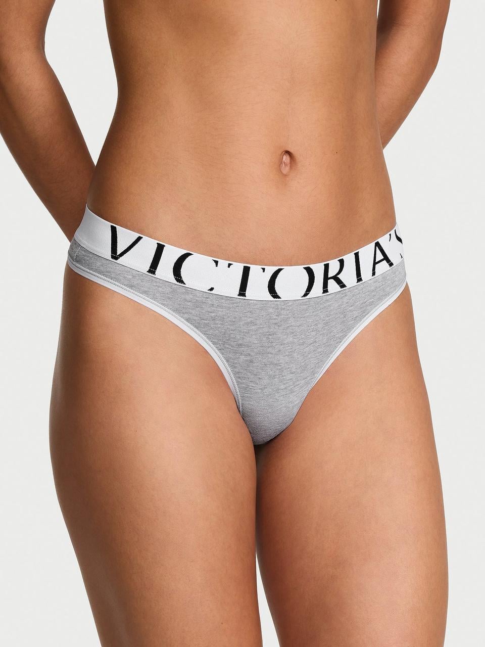Трусики женские Victoria's Secret Exploded Logo Cotton Thong XXL Серый (3058478404)