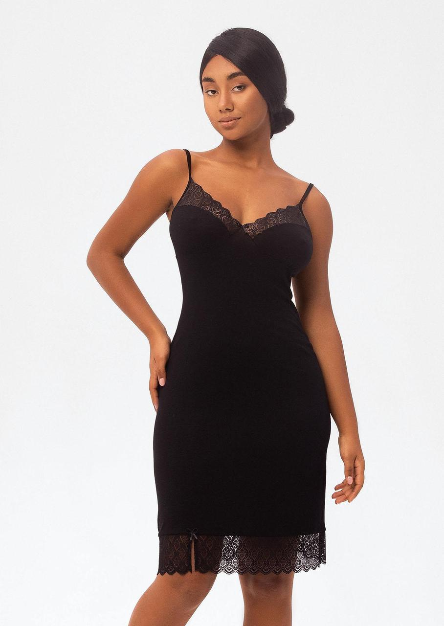 Ночная сорочка женская Leinle вискозная с кружевом S Черный (1348/60065)