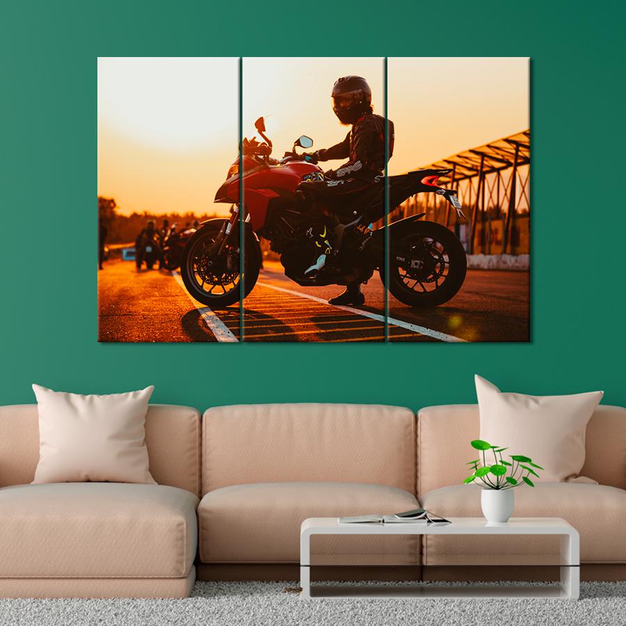 Картина Автомобиль Байкер на мотоцикле Ducati Multistrada S 2014 128x81 см (A1188-3)