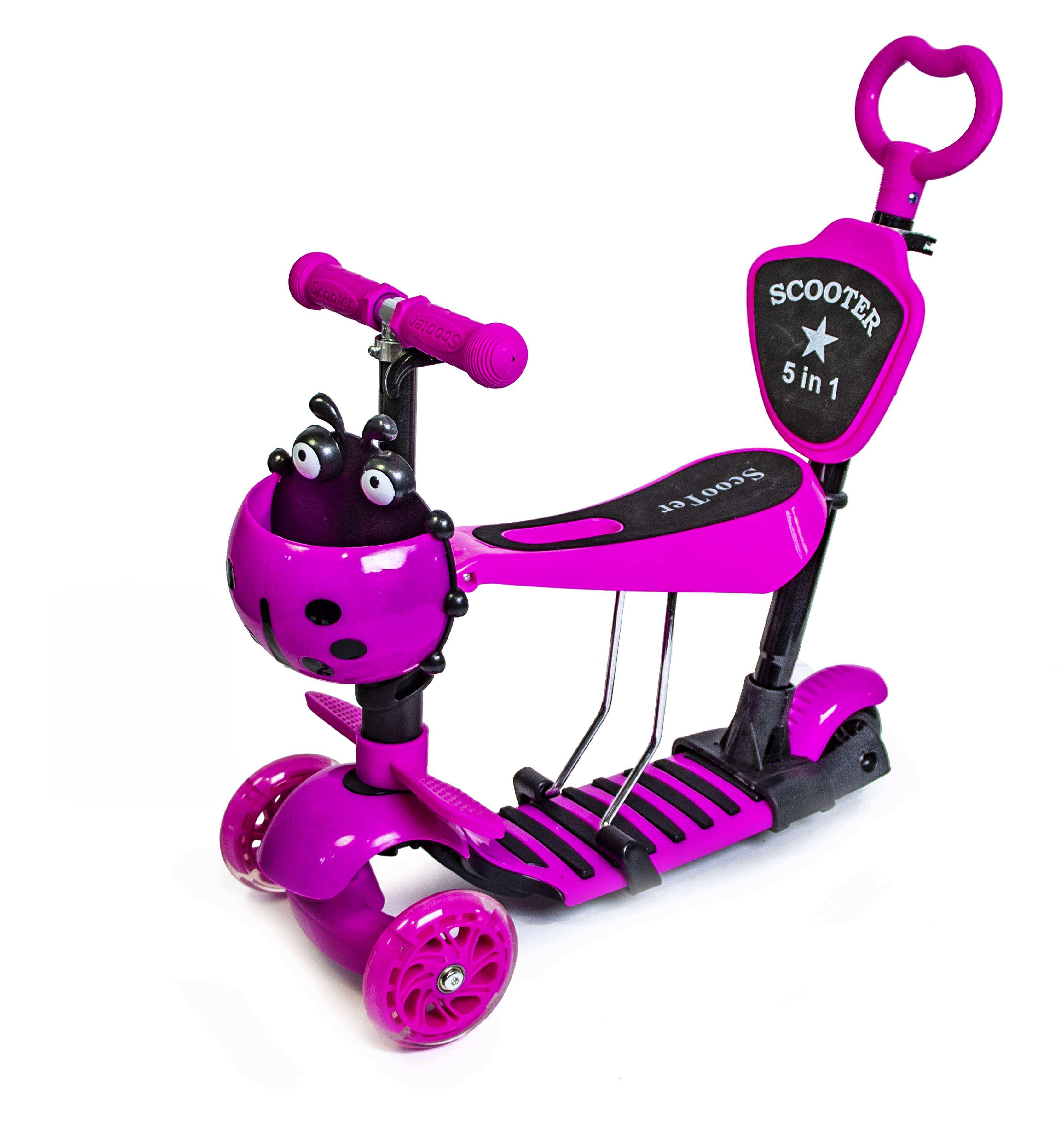 Самокат Scale Sports i-Trike 5в1 с родительской ручкой и сидением Розовый